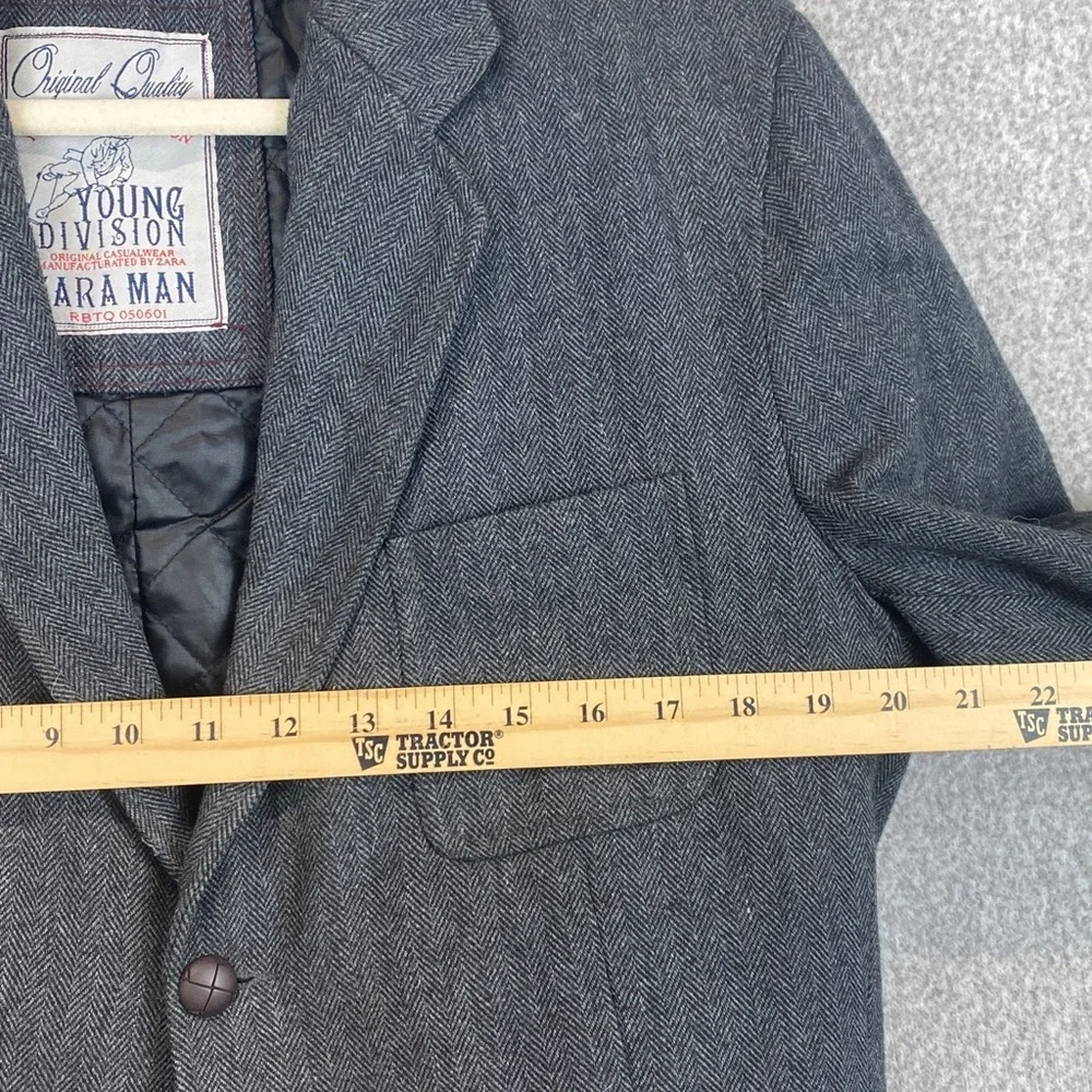 Zara man herringbone blazer XL elbow patch quilted lining winter Young Division